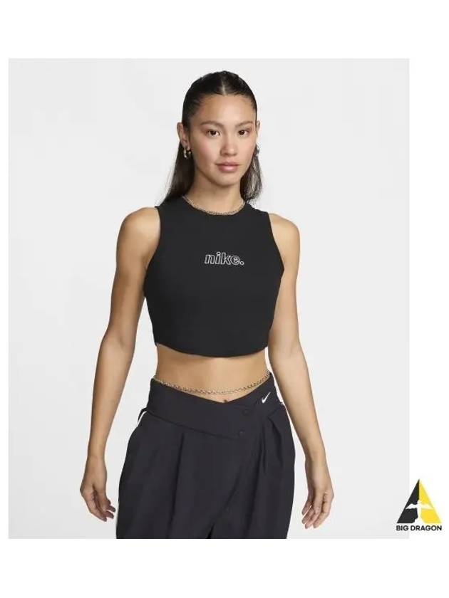 Sportswear Chill Knit Crop Mini Rib Tank Top W Black White HJ6863 010 - NIKE - BALAAN 1