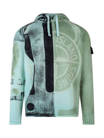 Manual Print Treatment Montion Saturation Knit Hoodie Green - STONE ISLAND - BALAAN 1