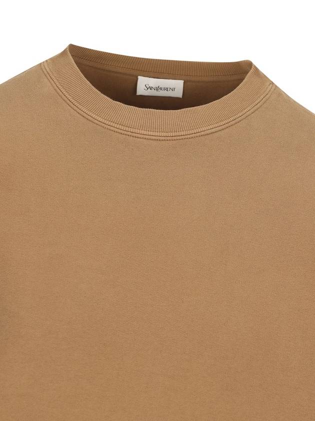 Crew Neck Sweatshirt Dark Beige - SAINT LAURENT - BALAAN 4