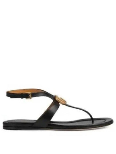 Double G Leather Flat Sandals Black - GUCCI - BALAAN 2