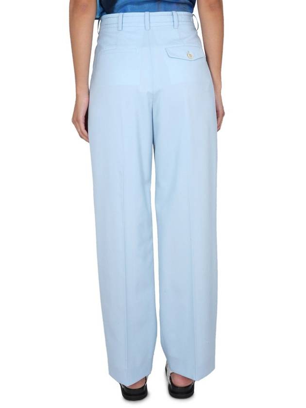 Women's Double Pleated Wool Straight Pants Light Blue - MARNI - BALAAN 5