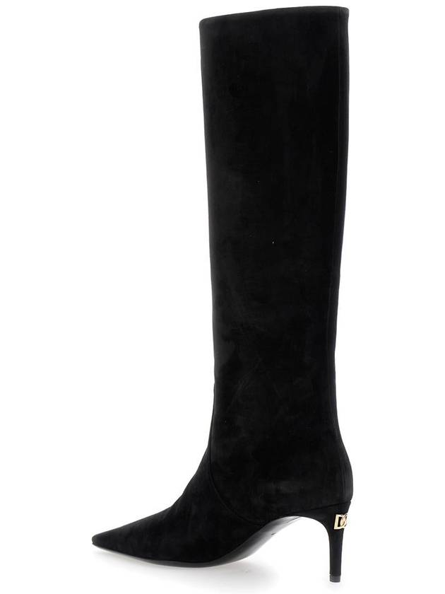 Black High Boots With Dg Logo In Suede Woman - DOLCE&GABBANA - BALAAN 3