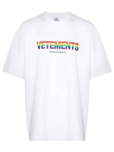 Rainbow Logo Print Short Sleeve T-Shirt White - VETEMENTS - BALAAN 1