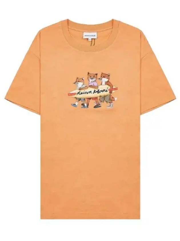 Surfing Foxes Short Sleeve T-shirt Orange - MAISON KITSUNE - BALAAN 2