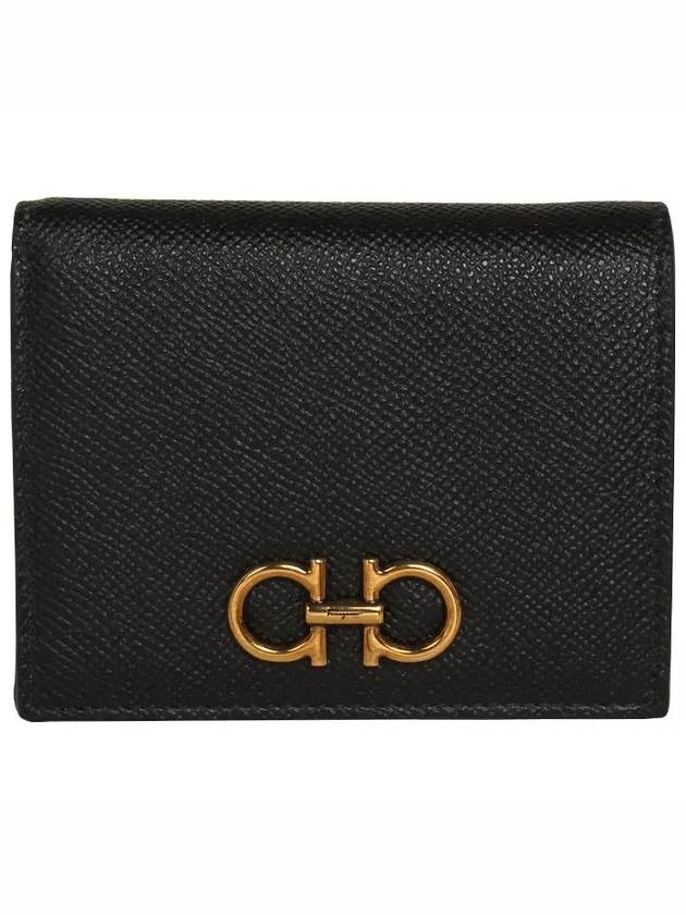 Gancini Compact Half Wallet Black - SALVATORE FERRAGAMO - BALAAN 2