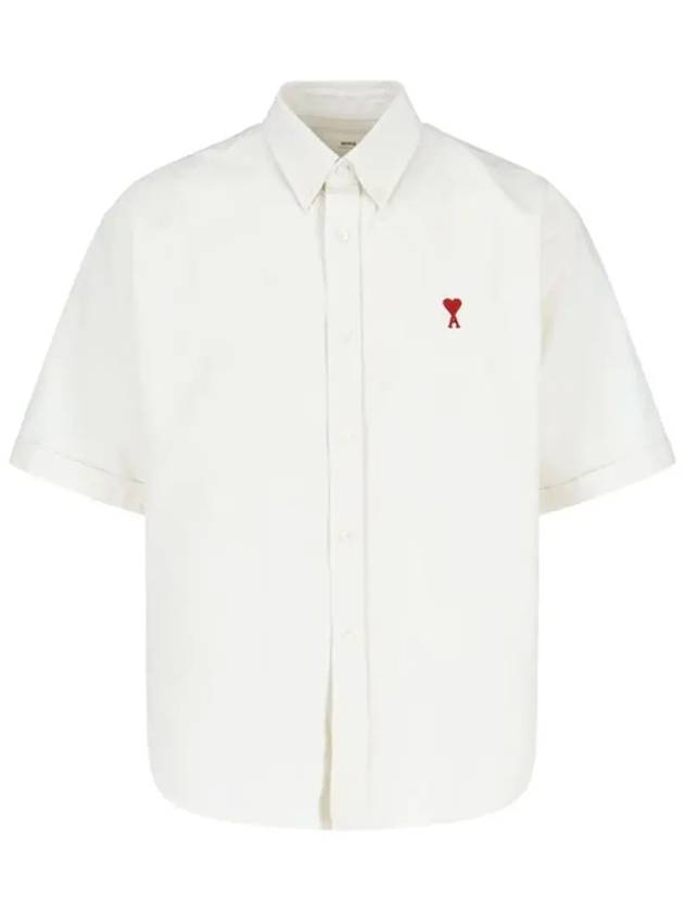 Men's Boxy Fit Embroidered Logo Short Sleeve Shirt White - AMI - BALAAN 3