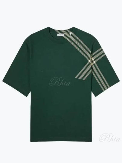 Men's Cotton Check Short Sleeve T-Shirt Green - BURBERRY - BALAAN 2