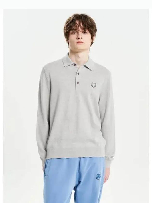 Men s Foxhead Patch Polo T shirt Sweatshirt Light Gray Melange Domestic Product - MAISON KITSUNE - BALAAN 1