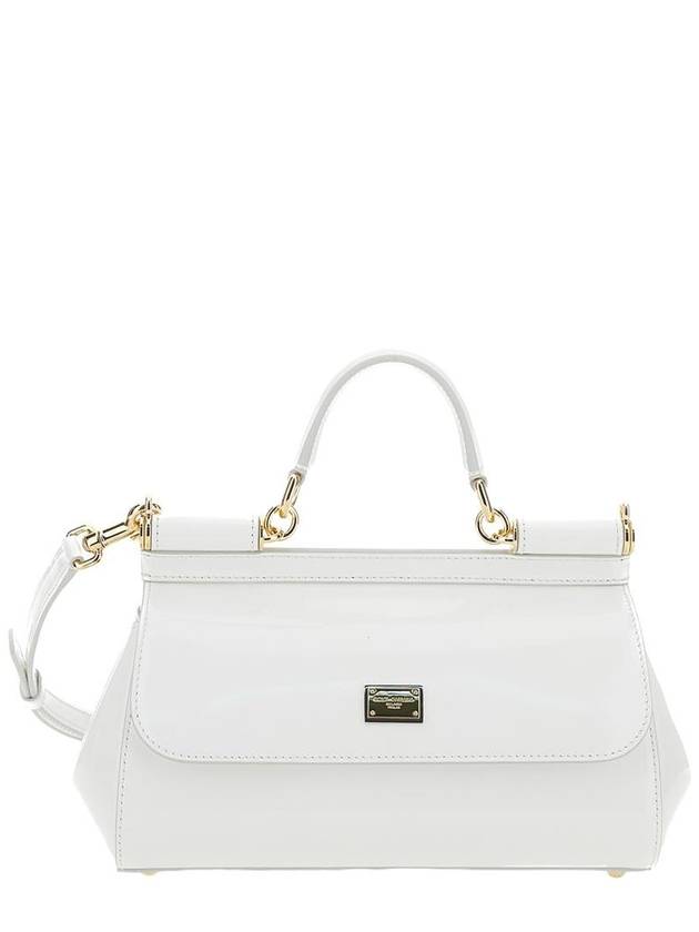 'Sicily' White Handbag With Logo Plaque In Patent Leather Woman - DOLCE&GABBANA - BALAAN 1