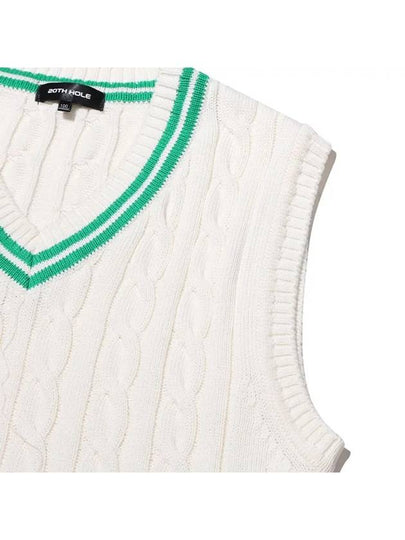 Cable color scheme V-neck knit vest IVORY GREEN - 20THHOLE - BALAAN 2