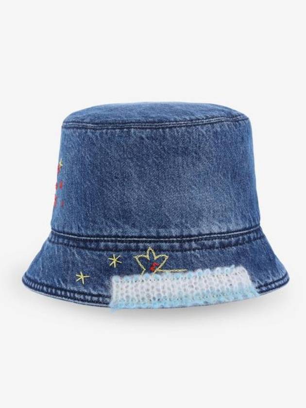 Embroidered Star Denim Bucket Hat Blue - MARNI - BALAAN 3