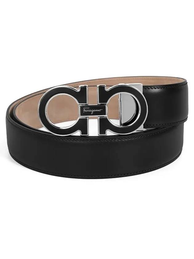 Adjustable Gancini Gunmetal Logo Leather Belt Black - SALVATORE FERRAGAMO - BALAAN 2