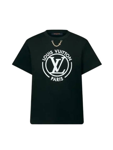 Women's Flocked LV Short Sleeve T-Shirt Black - LOUIS VUITTON - BALAAN 1