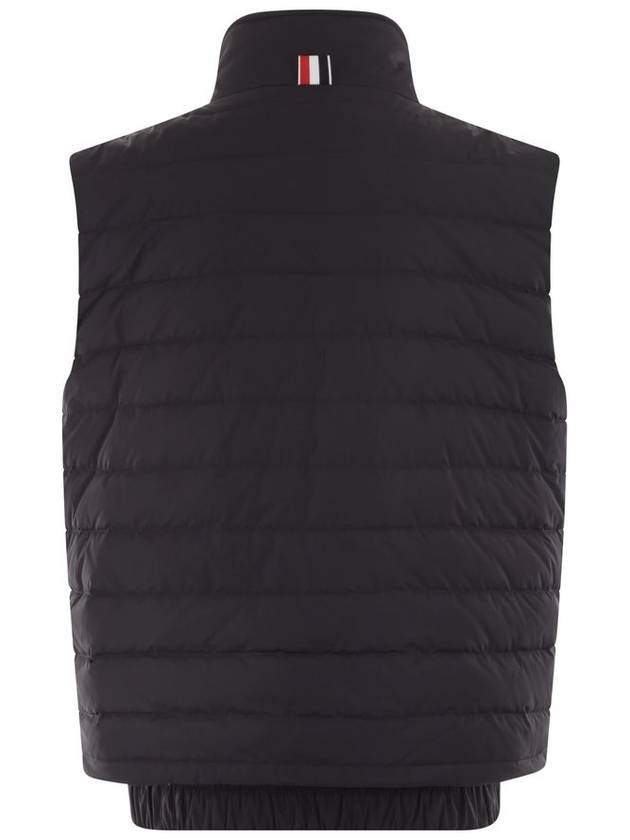 4 Bar Poly Twill Down Vest Charcoal - THOM BROWNE - BALAAN 3