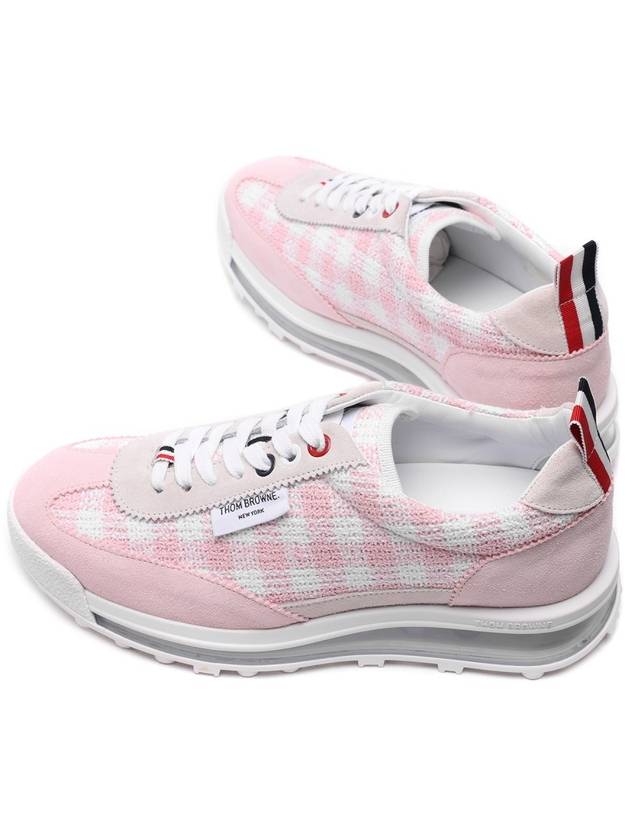 Gingham Boucle Clear Sole Tech Runner Low Top Sneakers Light Pink - THOM BROWNE - BALAAN 7