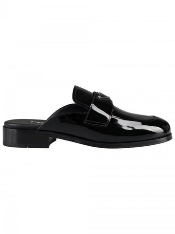 Triangle Logo Patent Leather Mules Black - PRADA - BALAAN 1