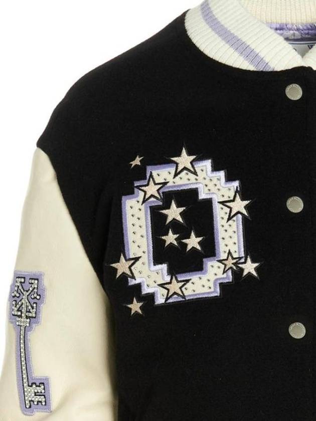 Women's Bling Patches Varsity Bomber Jacket Black - OFF WHITE - BALAAN 5