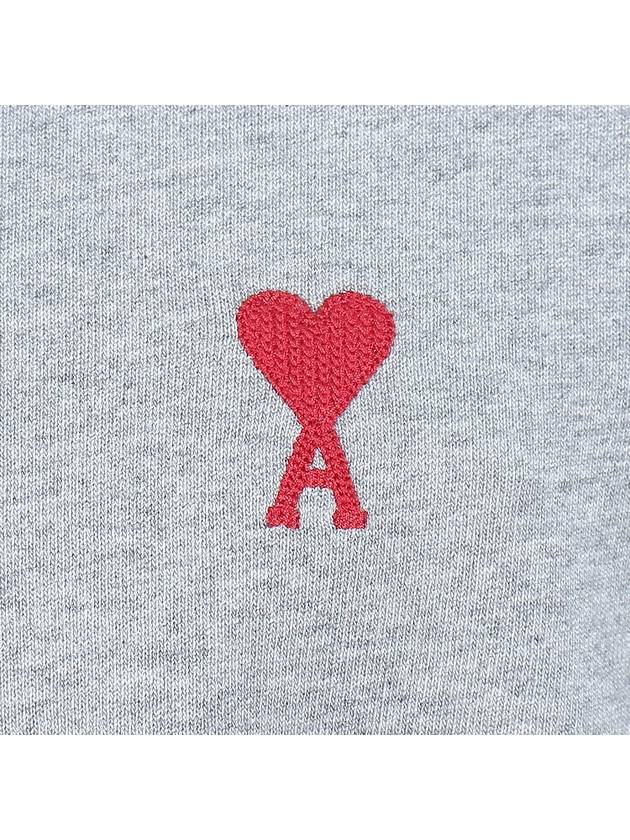 Chain Stitch Heart Logo Long Sleeve T-Shirt Heather Grey - AMI - BALAAN 7