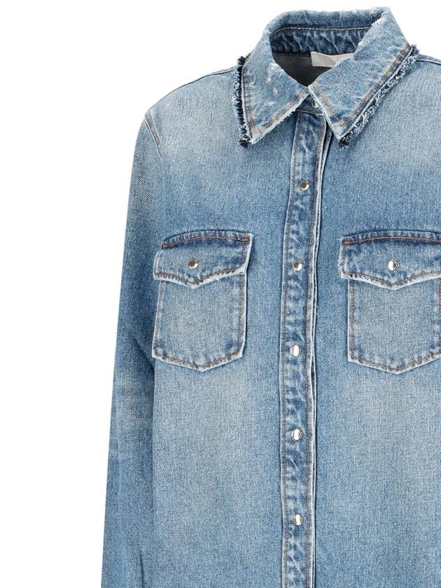 Classic Frayed Hem Denim Shirt Blue - CHLOE - BALAAN 4