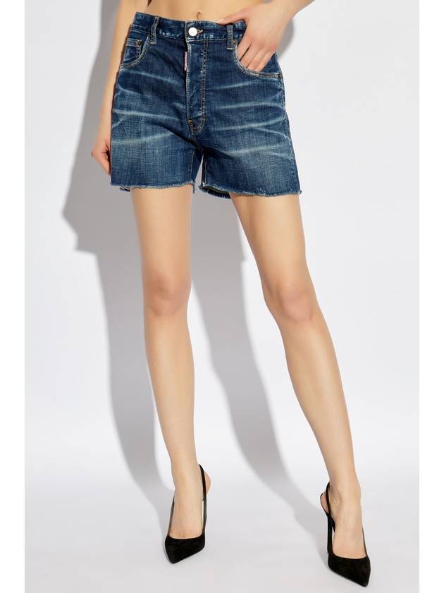 Dsquared2 Denim Shorts With Vintage Effect, Women's, Navy Blue - DSQUARED2 - BALAAN 3