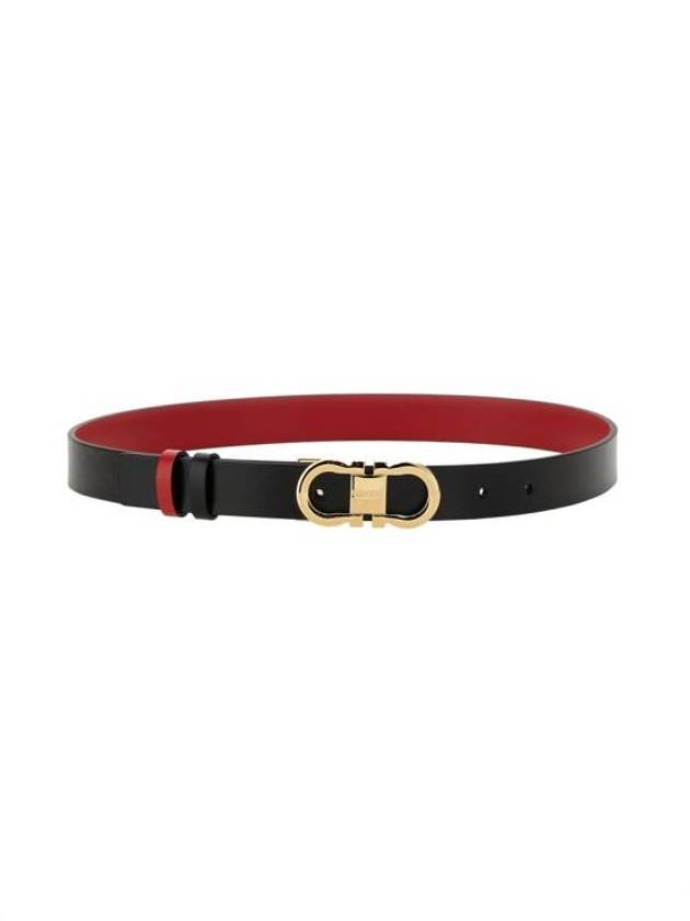 Reversible Gancini Leather Belt Black Flame Red - SALVATORE FERRAGAMO - BALAAN 1