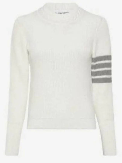 Women's 4 Bar Crew Neck Cotton Knit Top White - THOM BROWNE - BALAAN 2