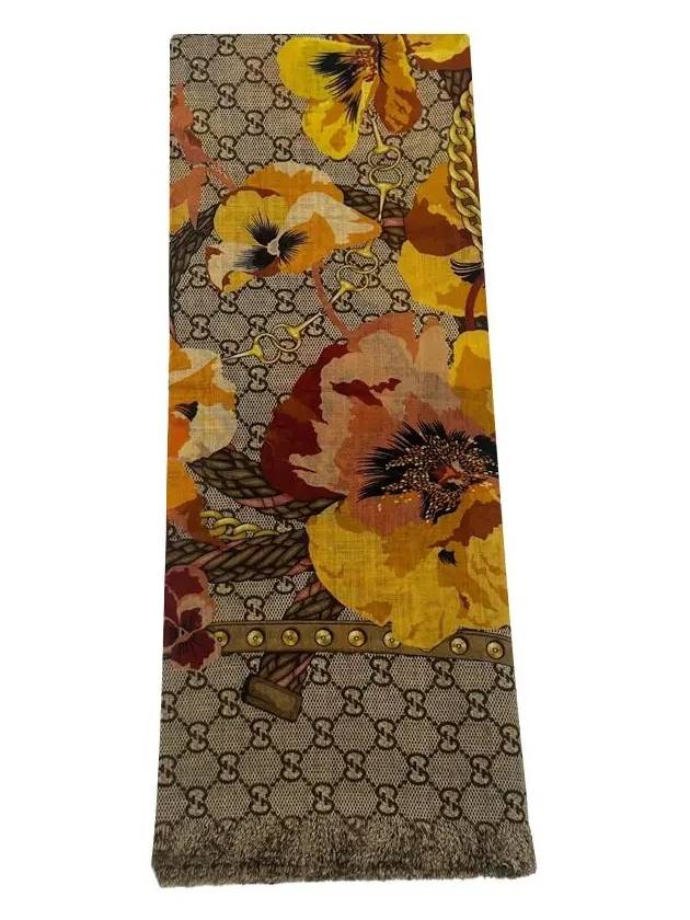 GG Flower Square Shawl Wool Muffler Yellow - GUCCI - BALAAN 3