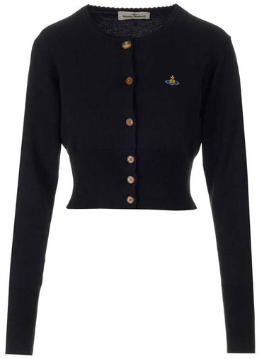 Women's ORB Embroidered Crop Cardigan Black - VIVIENNE WESTWOOD - BALAAN 1