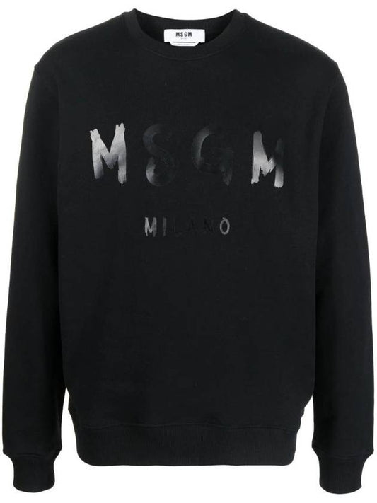 Brushed Logo Print Cotton Sweatshirt Black - MSGM - BALAAN 1