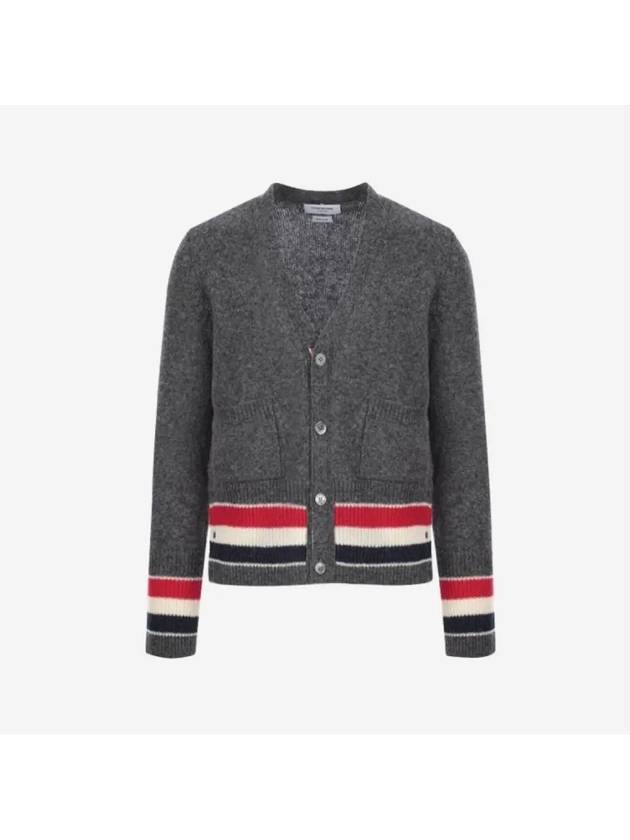 Men's Jersey Stitch Shetland Stripe Classic V-Neck Cardigan Grey - THOM BROWNE - BALAAN 2