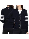 Milano Stitch 4 Bar Classic V Neck Fine Merino Wool Cardigan Navy - THOM BROWNE - BALAAN 3