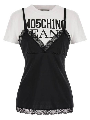 Short Sleeve T-Shirt A120632671555 White Black - MOSCHINO - BALAAN 1