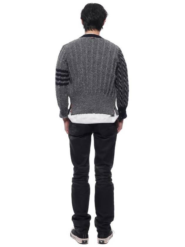 Funmix Donnyroll Cable 4 Bar V-Neck Cardigan Medium Grey - THOM BROWNE - BALAAN 6