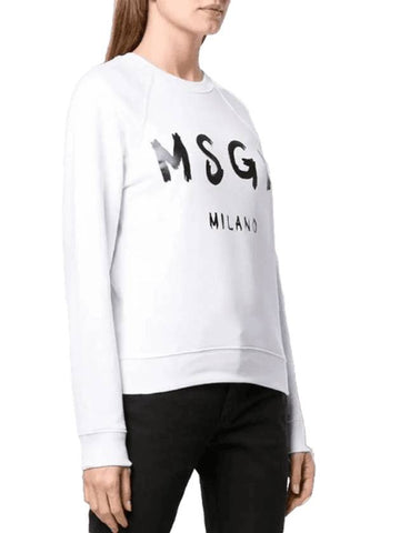 Milano Brushed Logo Print Cotton Sweatshirt White - MSGM - BALAAN 1