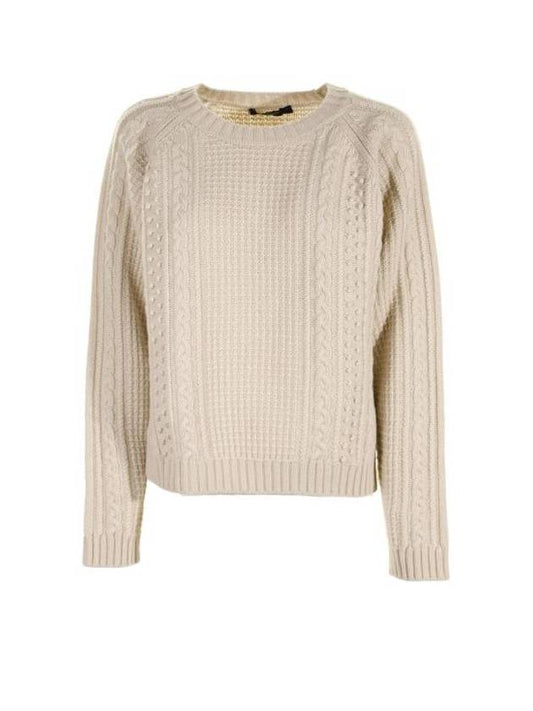 Crew Neck Cable Virgin Wool Knit Top Beige - WEEKEND MAX MARA - BALAAN 1