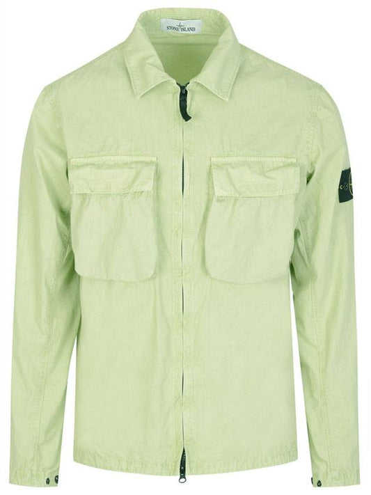 Front Pocket Wappen Patch Overshirt Zip-Up Jacket Light Green - STONE ISLAND - BALAAN 1