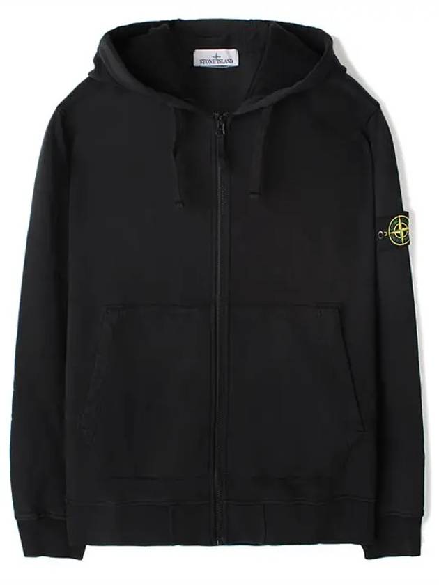 Cotton Fleece Garment Dyed Zip Up Hoodie Black - STONE ISLAND - BALAAN 2