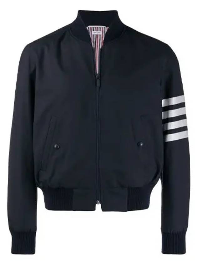 Diagonal Striped Knit Rib Blouson Bomber Jacket Navy - THOM BROWNE - BALAAN 2