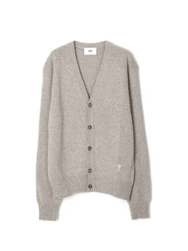 Heart Logo V-Neck Cashmere Cardigan Heather Champagne - AMI - BALAAN 2