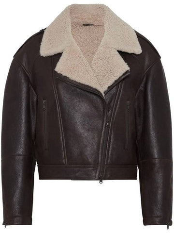 Brunello Cucinelli Leather Biker Jacket With Shearling Collar - BRUNELLO CUCINELLI - BALAAN 1