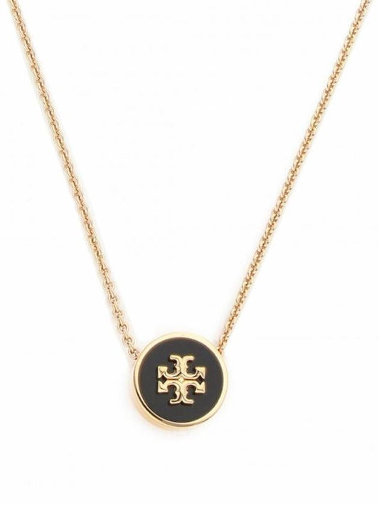 Kira Enamel Pendant Necklace Tory Gold Black - TORY BURCH - BALAAN 1