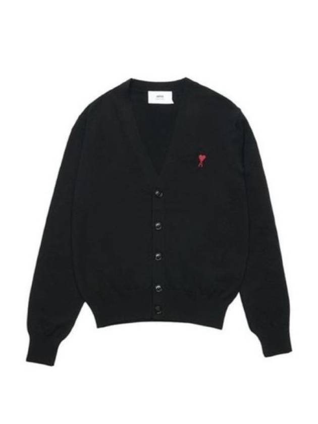 Red Heart Logo Merino Wool Cardigan Black - AMI - BALAAN 3