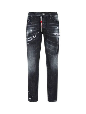 Men s Zip Up Damage Skater Jeans Washed Black - DSQUARED2 - BALAAN 1