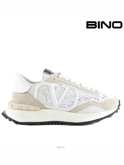 V Logo Signature Lace Runner Low Top Sneakers Beige White - VALENTINO - BALAAN 2