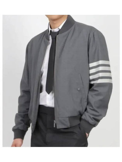 Diagonal Striped Knit Rib Blouson Bomber Jacket Grey - THOM BROWNE - BALAAN 2