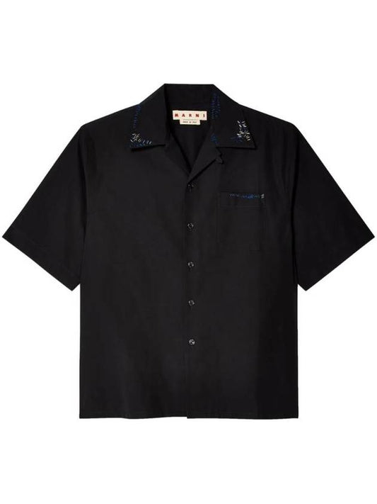 Embroidery Cotton Short Sleeve Shirt Black - MARNI - BALAAN 1