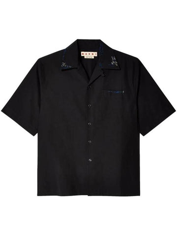 Embroidery Cotton Short Sleeve Shirt Black - MARNI - BALAAN 1