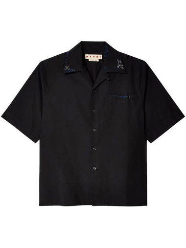 Embroidery Cotton Short Sleeve Shirt Black - MARNI - BALAAN 1