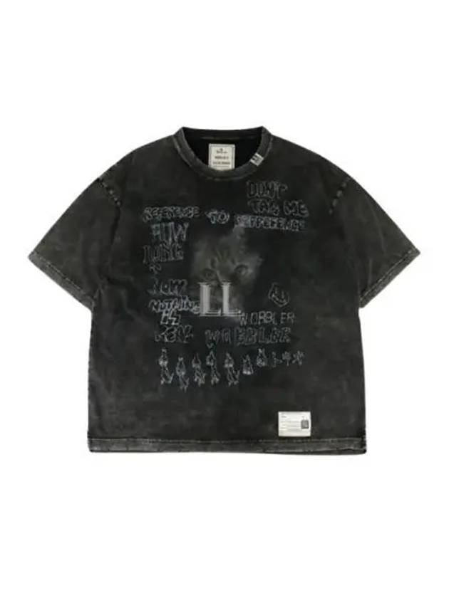 Distressed Cat Print Short Sleeve T-Shirt Black - MIHARA YASUHIRO - BALAAN 2