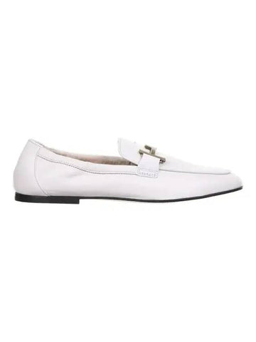 Women's Double T Leather Loafers White - TOD'S - BALAAN 1